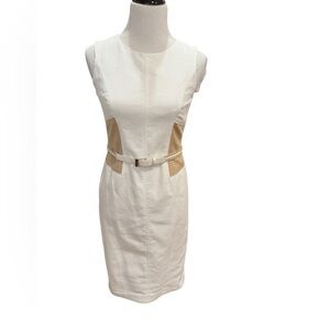 Anne Klein Cream and Tan Sheath Dress w/Belt  Size 2